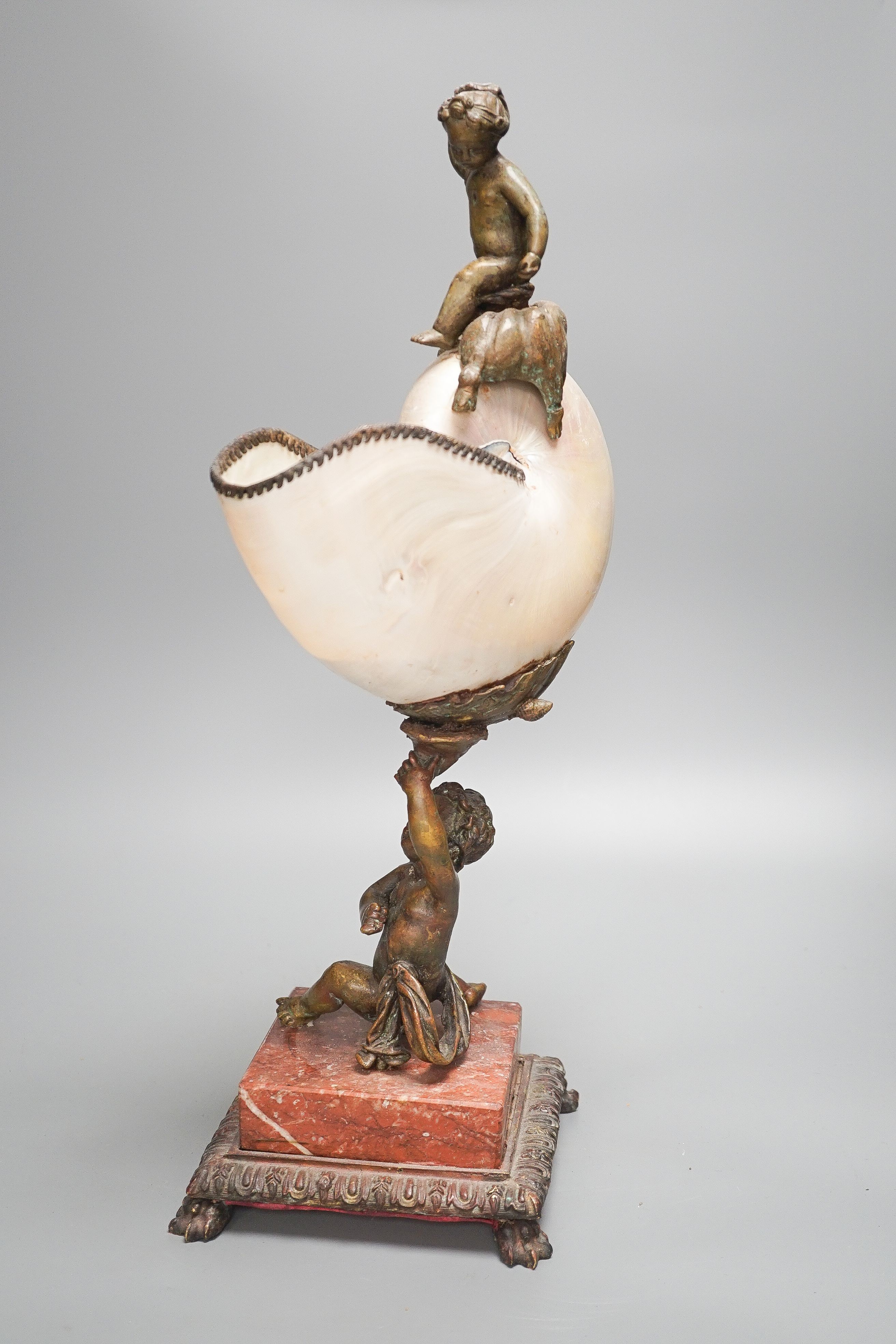 A 19th century bronze and nautilus shell centrepiece 45cm